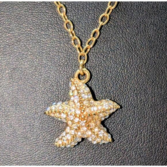 J. Crew Gold Tone CZ Starfish Pendant 24" Necklace - Picture 2 of 8